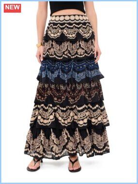 Women's Ruffled Maxi Skirt 100% Viscose Full Skirt Gathered Hidden Zip